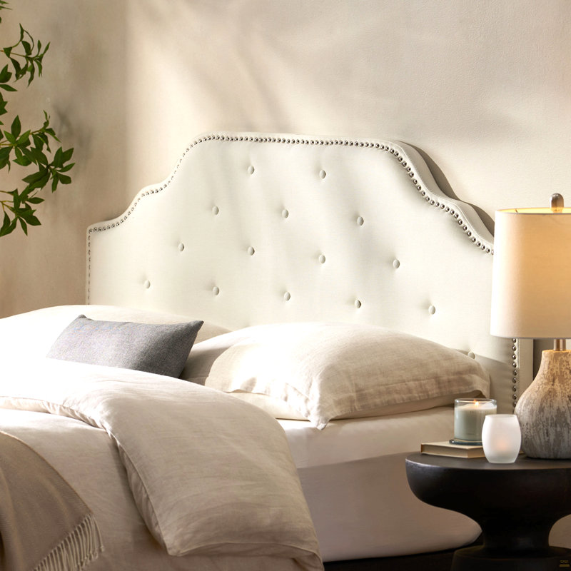 Tête de lit tapissier capitonnée de taille grand, tête de lit en bois massif avec pieds en métal durable, Ivoire ivoire