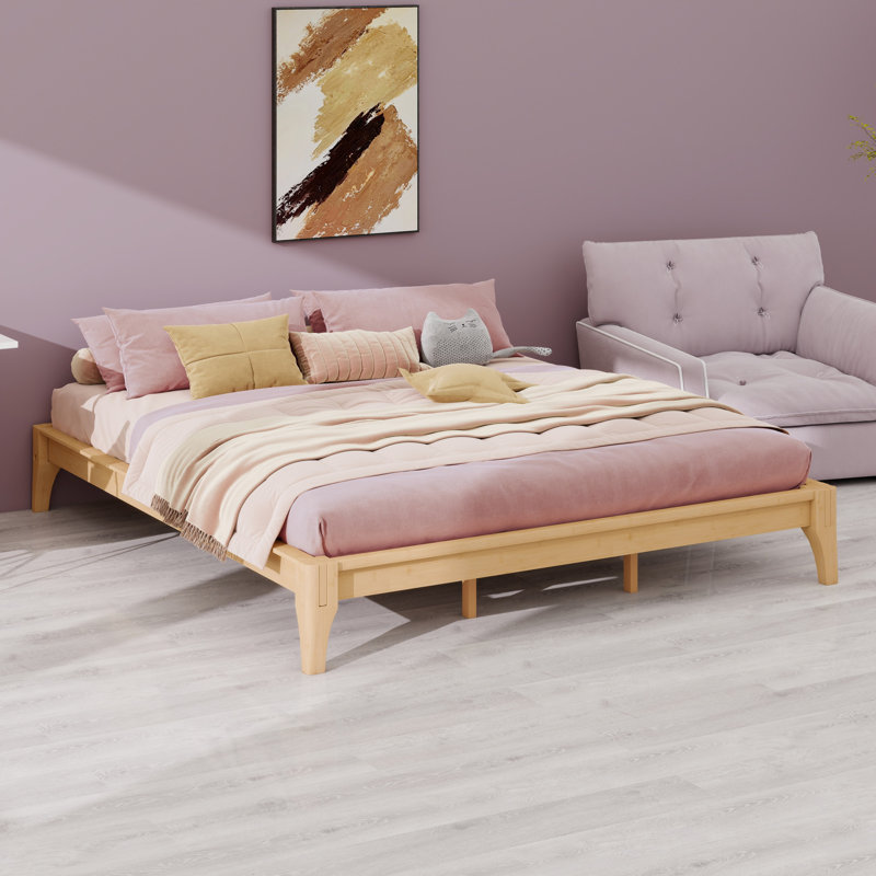 Solid Dry Bamboo Wood Platform Bed Frame, With Wood Slat Support, Natural