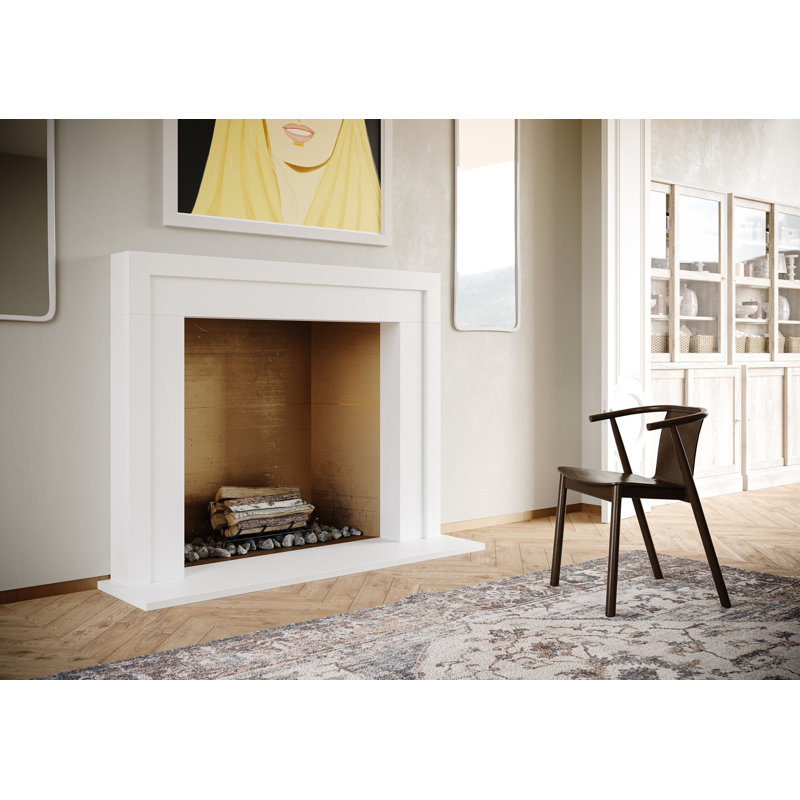 Encadrement de foyer en pierre avec foyer biseauté Flatiron, H 49,5 po x l 62 po x P 7 po, Tanné