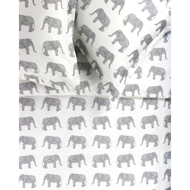Elephant Animal Print Duvet Cover, Twin Duvet Cover + 1 Standard Sham, Gray