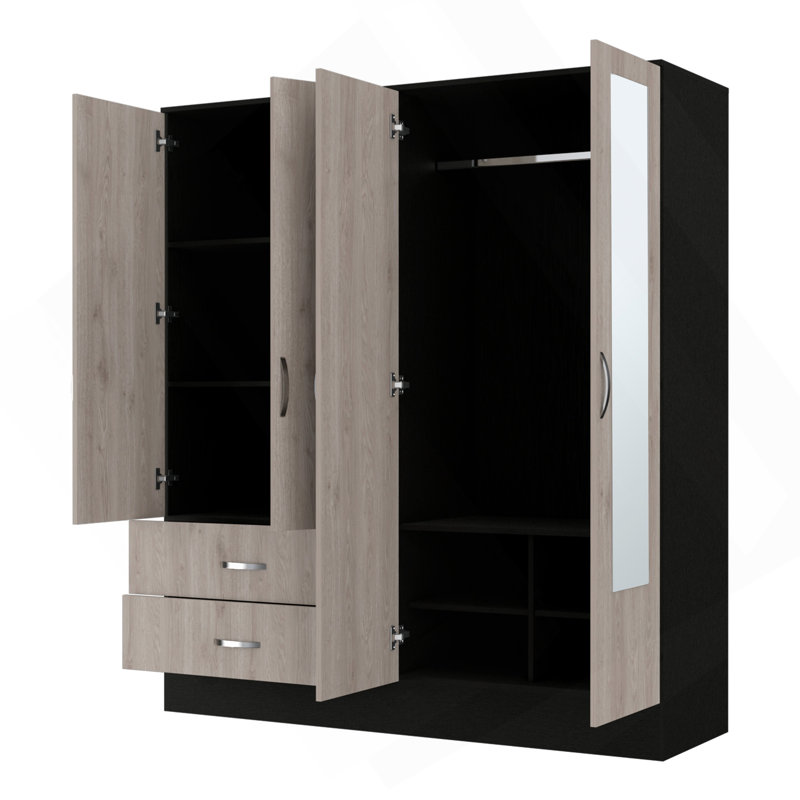 Armoire en miroir Florencia L, deux armoires avec cloisons, noir et gris clair