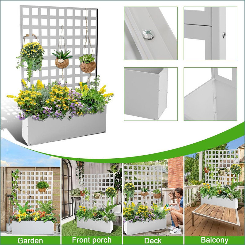 Metal Raised Garden Bed, White