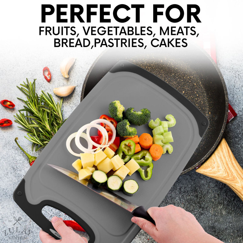 Zulay Kitchen 3-Piece Set Plastic Cutting Boards with Juice Grooves, Gray