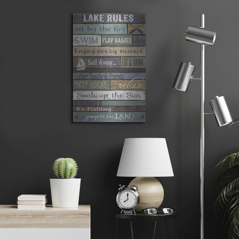 «Lake Rules On Wood» par Jean Plout, art mural en métal, H 24 po x l 16 po