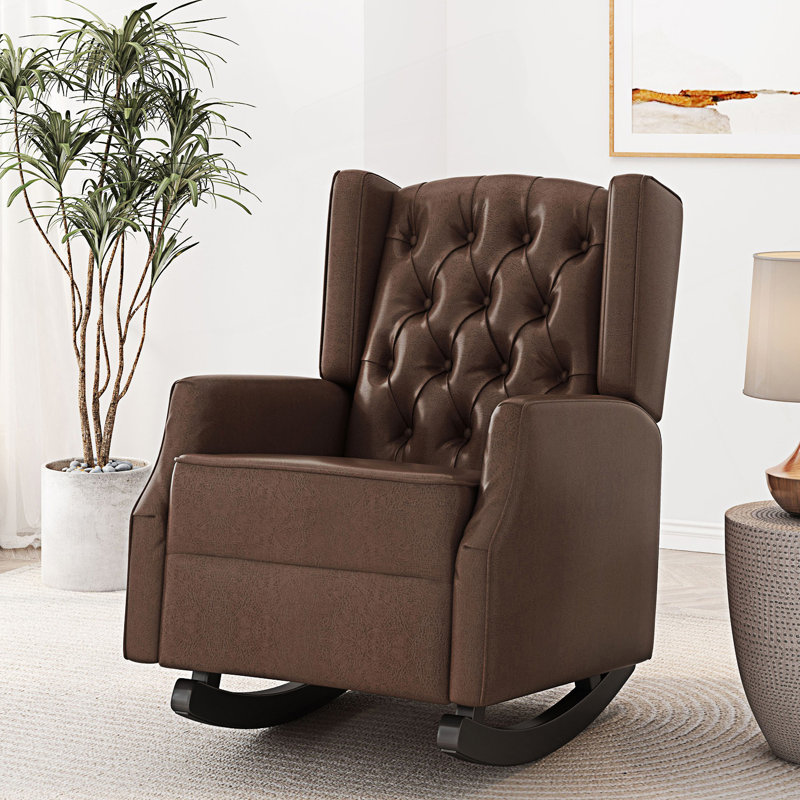 Chaise berçante à oreilles capitonnée, Marron foncé