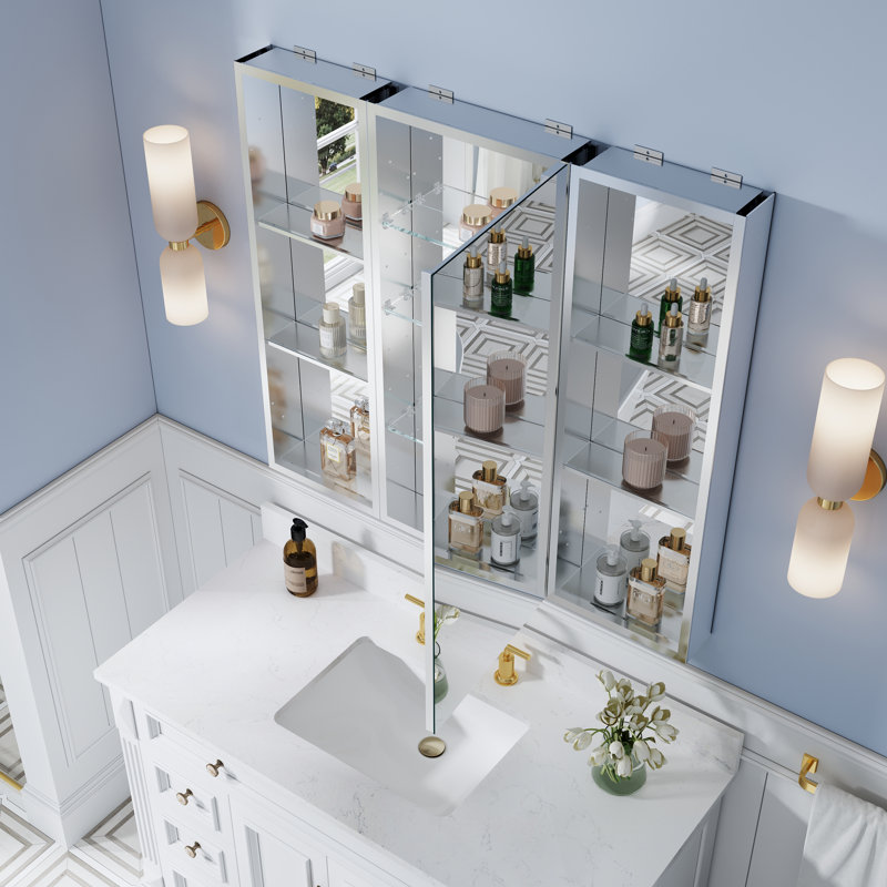 Armoire à pharmacie encastrée ou murale en aluminium avec miroir et étagère ouverte, 101,6 cm (L) x 91,4 cm (H)., 40'W X 36'H