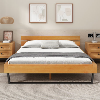 Cadre de lit en bois de pin, taille grand, couleur naturelle et noire