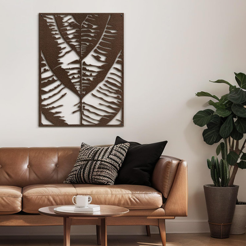 Décoration murale en métal à motif abstrait minimaliste moderne, H 36 po x l 26,67 po x P 0,05 po, Brun