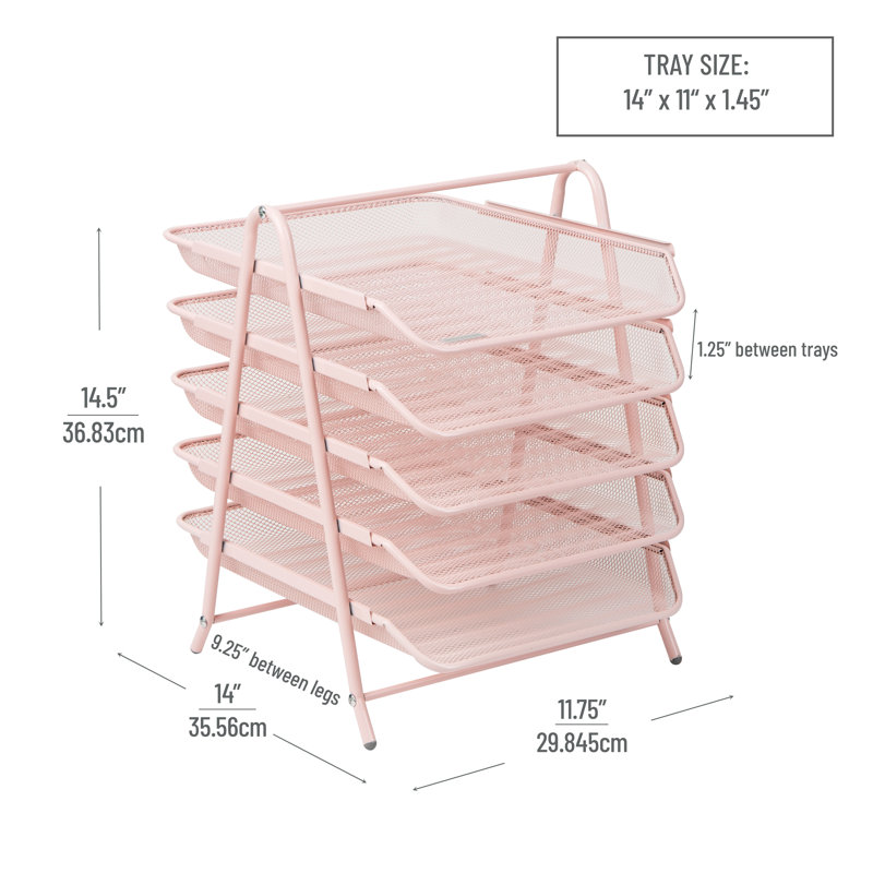 Pink Metal Mesh 5-Tier Letter Tray Organizer