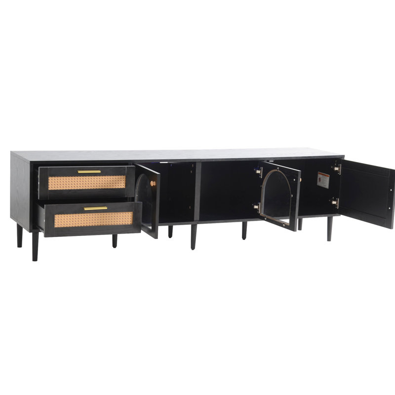 80'' Tv Entertainment Center With Design - Solid Construction Table For Tvs Ample Media Space,, Black