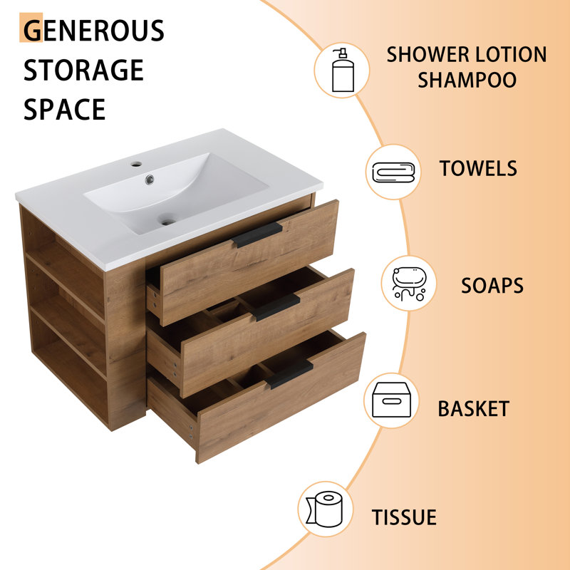 Meuble-lavabo mural simple 30,0 po avec plateau en résine Valatie