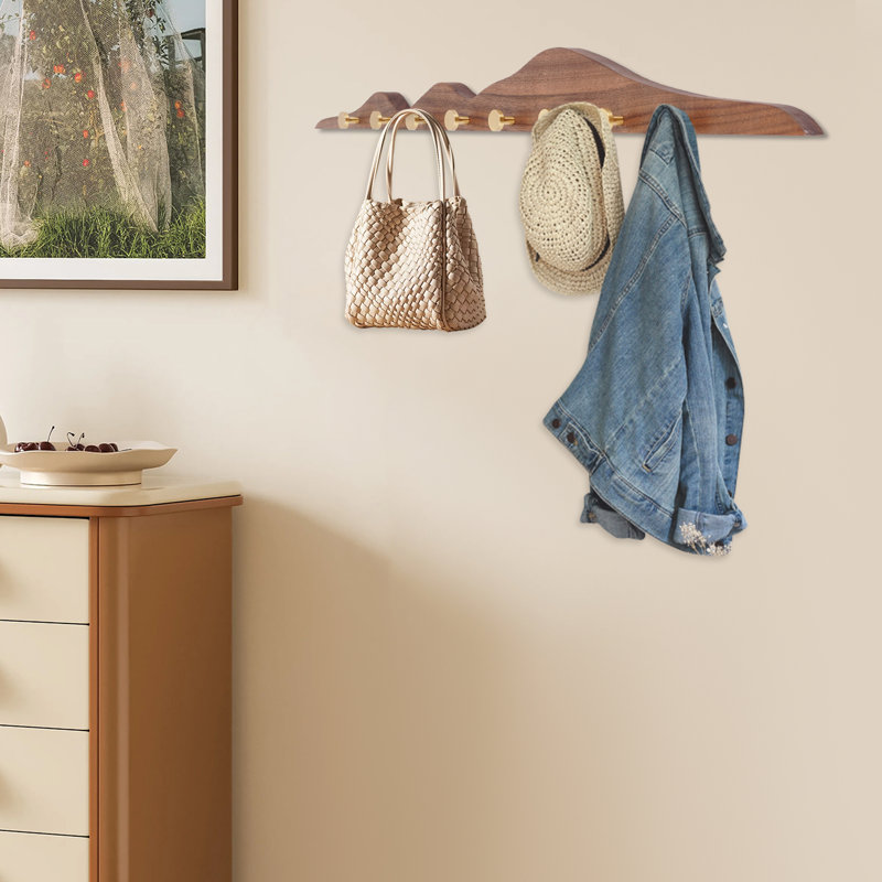 Crochets muraux en bois massif pour manteau / clé / sac, Noyer brun