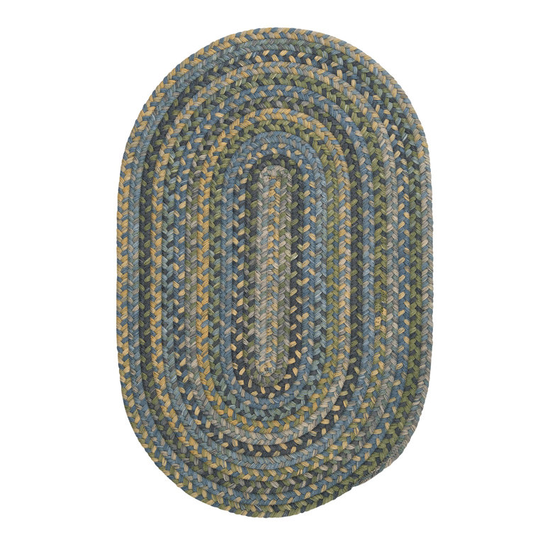 Tapis bleu en laine tressé à motif géométrique Morris