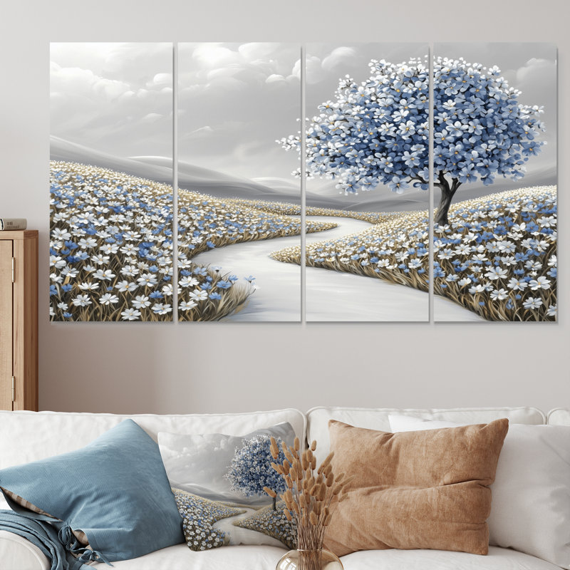 "Countryside Floral Blooms I" - ensemble d'art sur toile, H 32 po x l 64 po