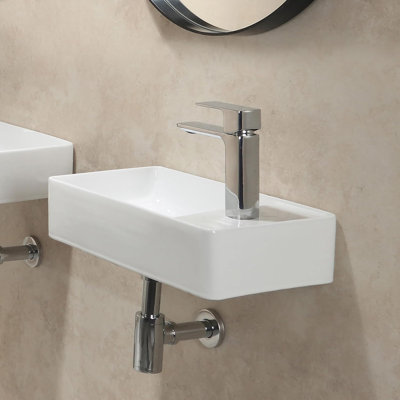 Small Vessel Sink with Pop Up Drain, 18"x10" Porcelain Ceramic Wall Mounted Bathroom Sink