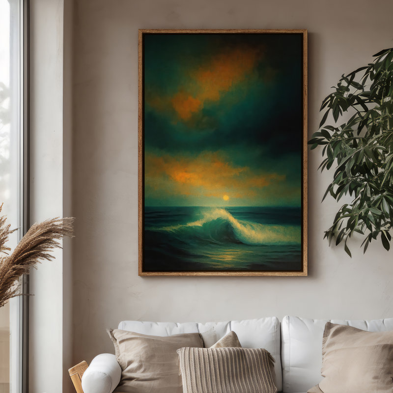 Art mural encadré sur toile - Impressions murales vertes sur la mer pour la chambre à coucher - 16 po x 24 po, 24" H x 16" W