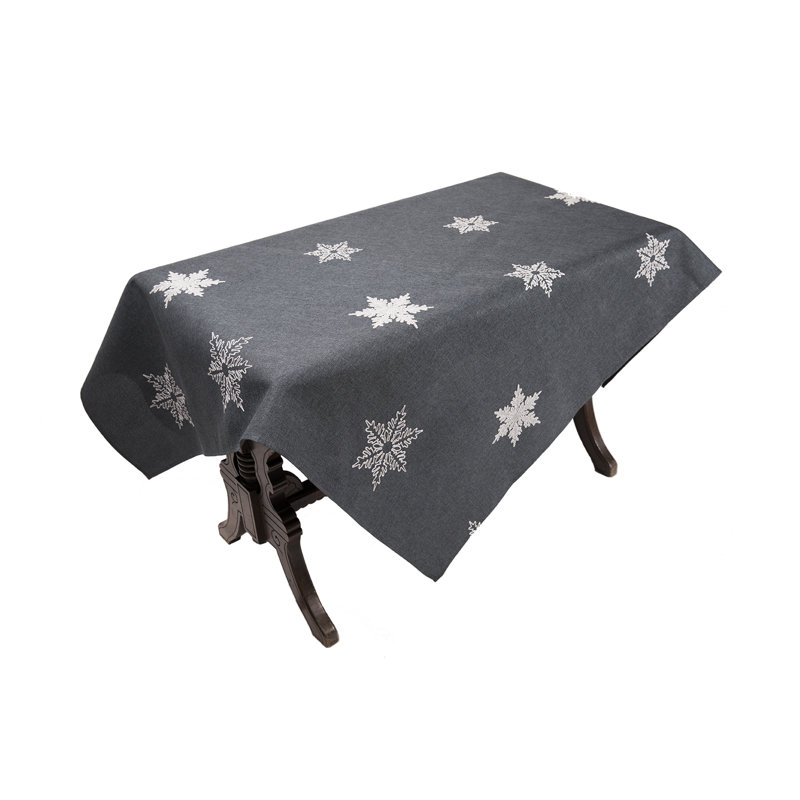 Snowflake Embroidered Christmas Tablecloth, Gray, 144" L x 70" W