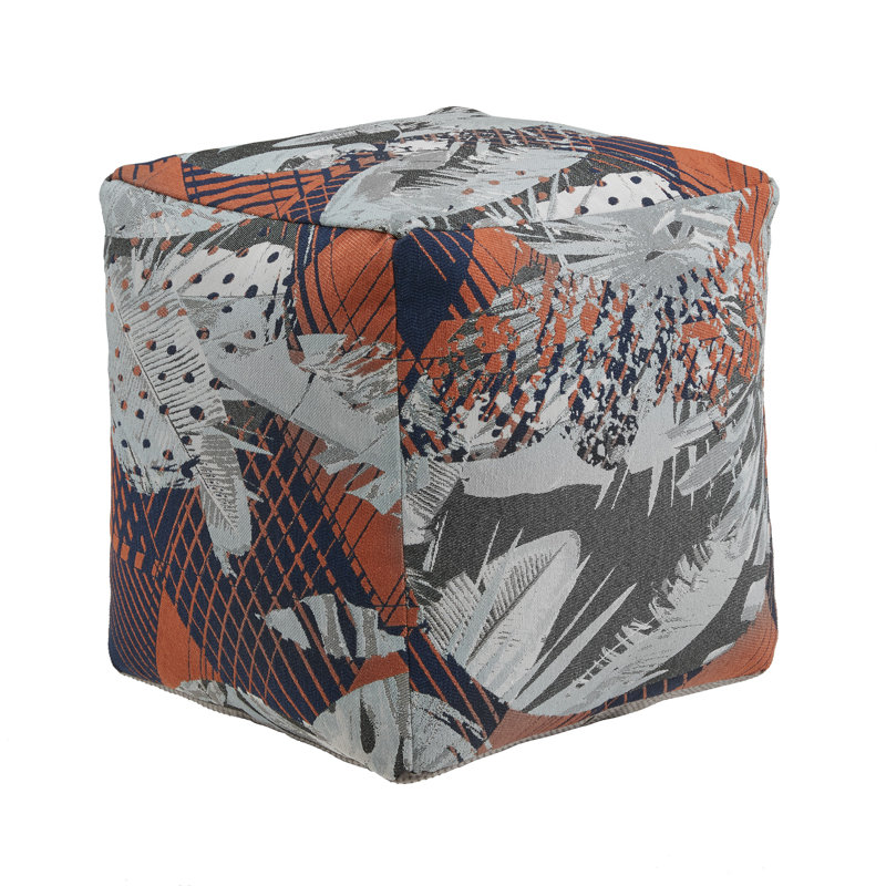 Doniphan Upholstered Square Pouf Ottoman, Orange Abstract
