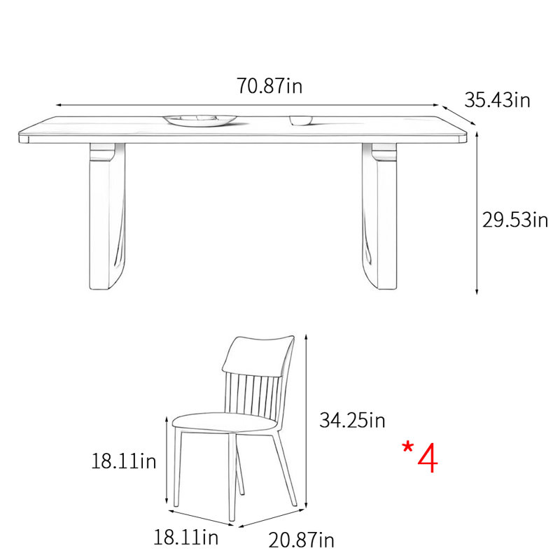 Ensemble de table de salle à manger simple et moderne, H 29,53 po x L 70,87 po x l 35,43 po