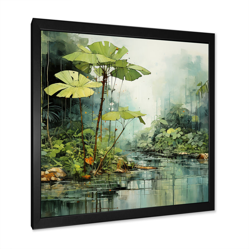«Tropical Jungle River II» - art mural bord de mer tropical, Toile tendue, H 36 po x l 36 po x P 1,5 po