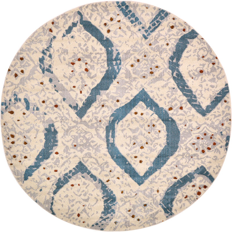 Tapis crème à motif ikat Colfin, Rond 8 pi