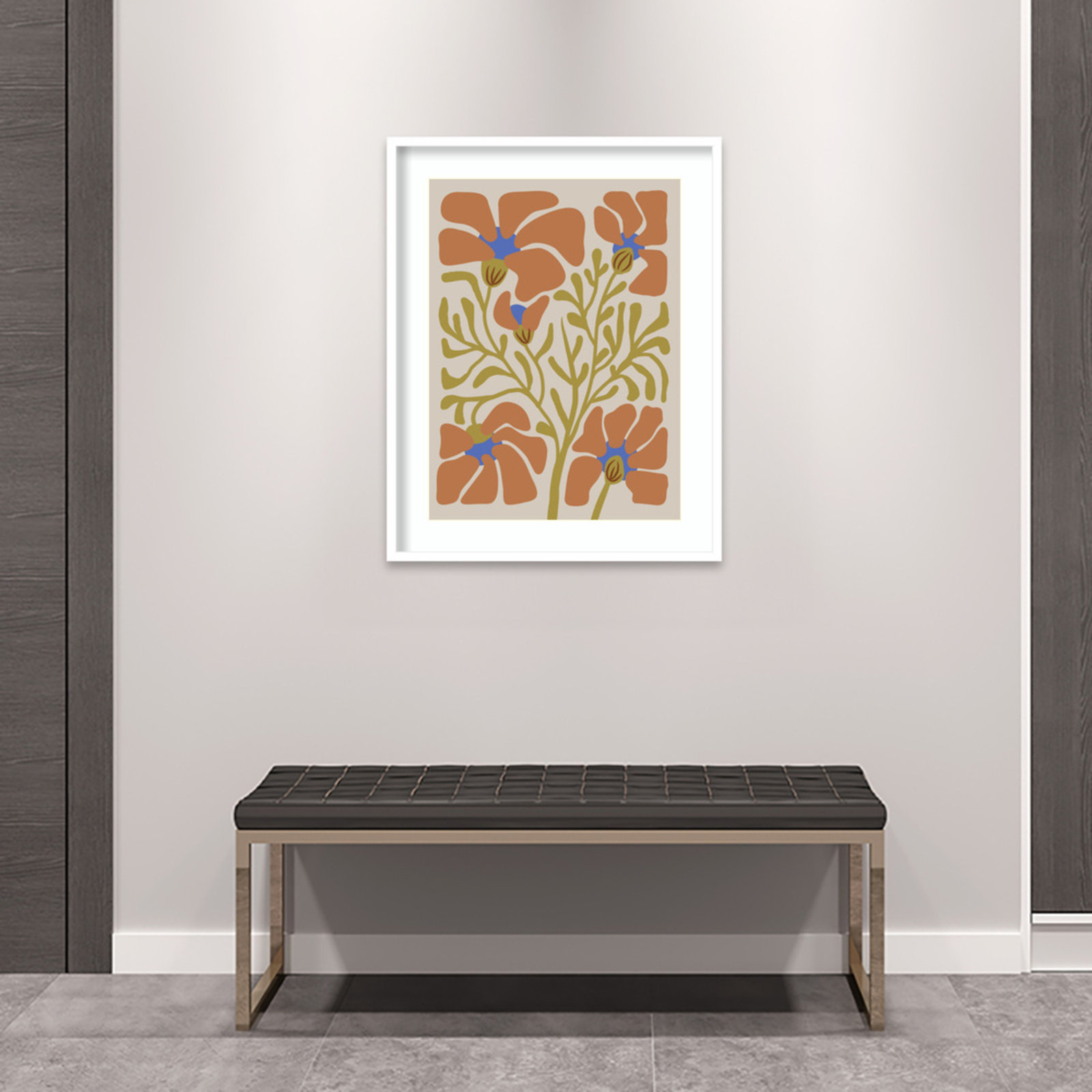 Expressive Abstract House Plant Orange Print, White, 33" H x 26" W x 1" D