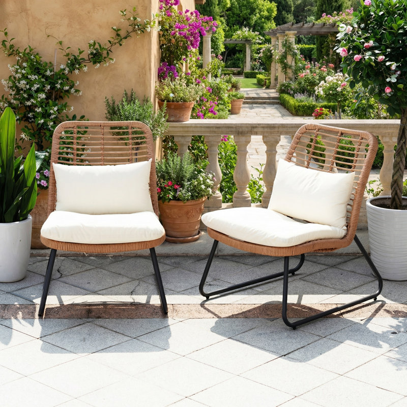 Ensemble de conversation d'extérieur pour 2 personnes avec coussins Arkyn, Beige