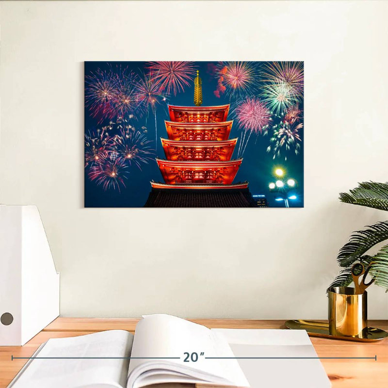 Senso ji, feux d'artifice du temple, H 8 po x l 12 po