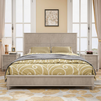 3-Piece Bedroom Set With A King Size Bed And 2 Nightstands, Beige