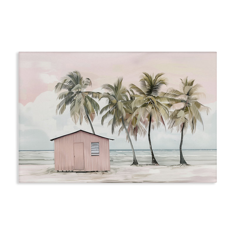  Art mural sur toile "Pink Beach Hut & Palms" par Arlington Prints, H 30 po x l 45 po