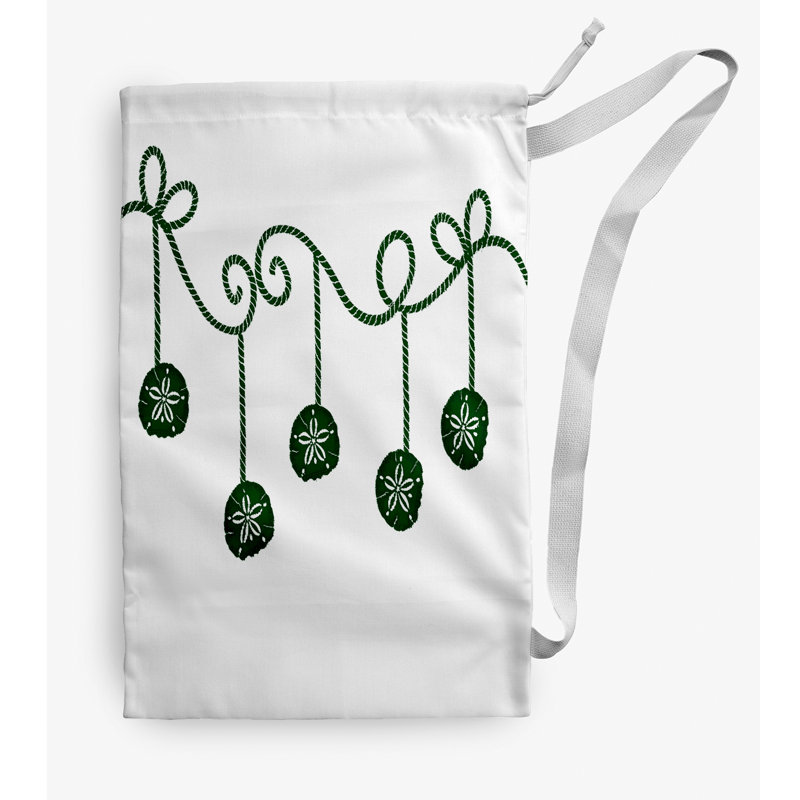 Fabric Laundry Bag with Handles, Small (29" H x 18" W), White/Green