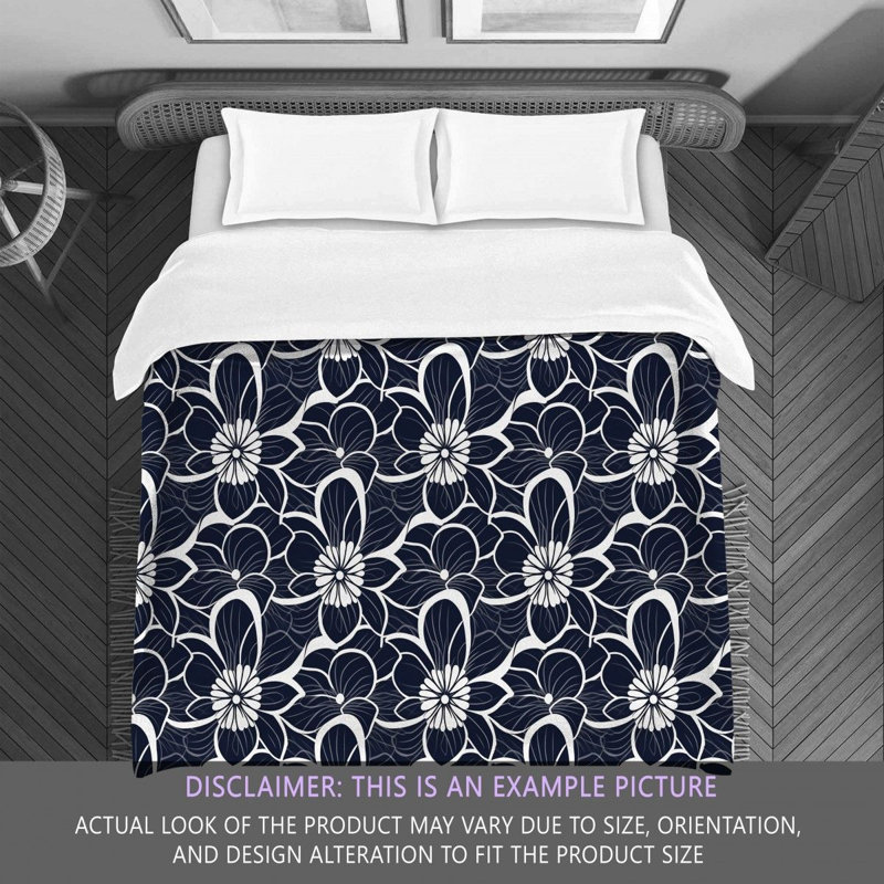 Machine Printed Comforter, King Comforter, Navy/White Floral