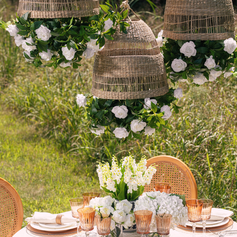 Meliora Rattan Garden Chandelier, Snow