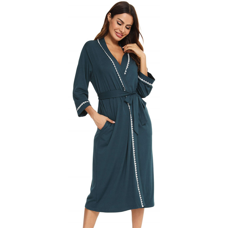 Nemanja Satin Mid-Calf Bathrobe, L, Green