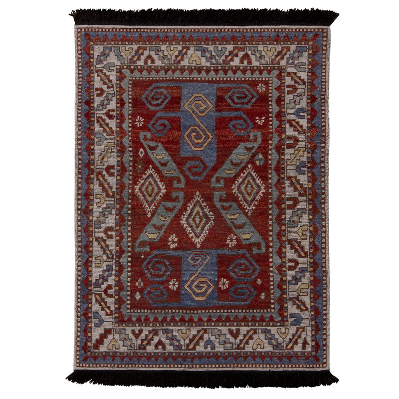 Burano Hand Knotted Wool Geometric Area Rug, Rectangle 5' x 7'