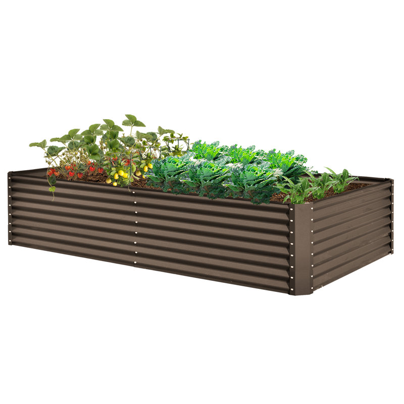 Sacia Metal Outdoor Raised Garden Bed, 23.62" H x 94.49" W x 47.25" D, Brown