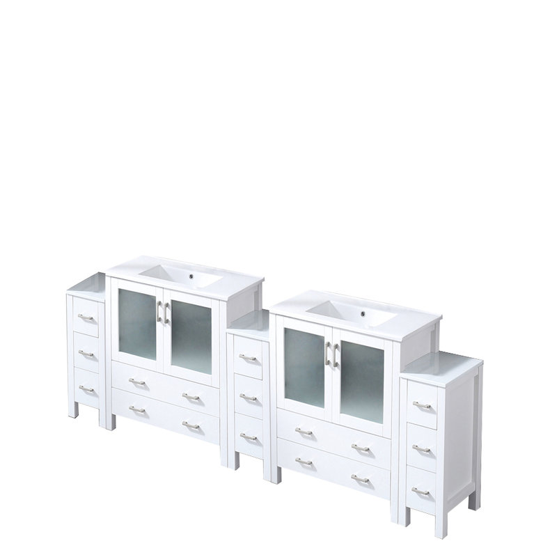Meuble-lavabo double 96 po Blanc - bois massif et blanc charmant, style Scratch