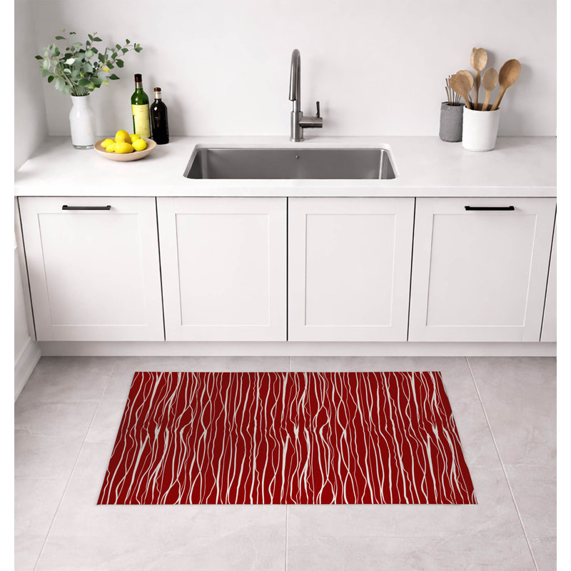 Tapis de cuisine à profil bas Legions, Rectangle 3' x 5', Cranberry Red Striped