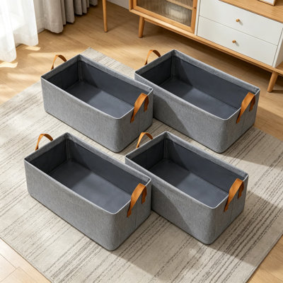 4 Pack Large Closet Storage Bins For Shelves, 17L X 12W X 10H Fabric Baskets With Handles For Closet Organization, Sturdy Metal Frame And Foldable Design, Gray