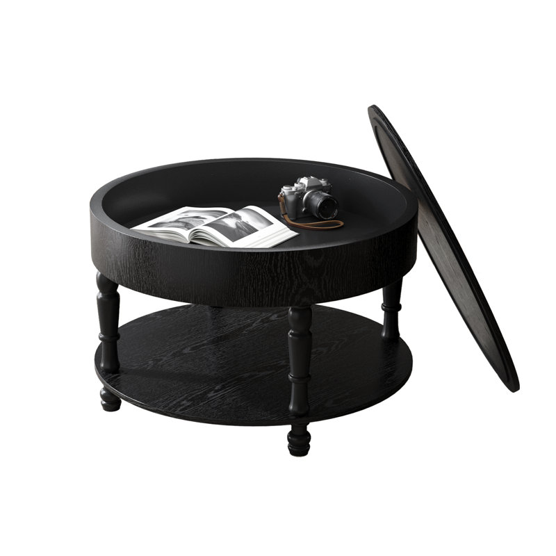 Table basse double avec rangement pour le salon, table basse ronde moderne de 31,5 po, Noir