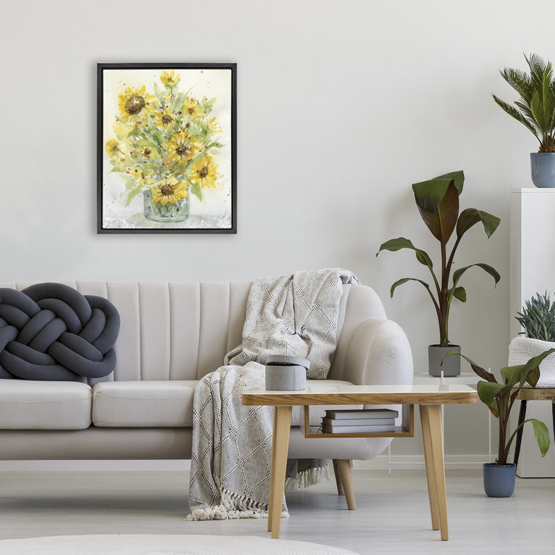 Cadre flottant Speckled Sun Flowers, design par Patti Bishop, H 21 po x l 17 po, Cadre flottant noir de jais