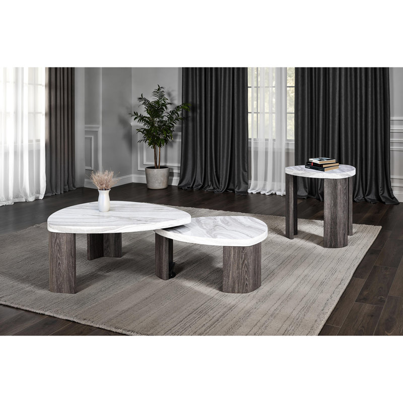 Table contemporaine 3 pièces en marbre gris Space Space