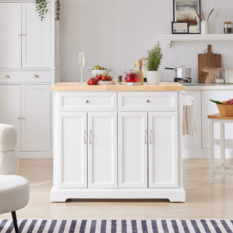 Lockaby Kitchen Island, White, Manufactured Wood