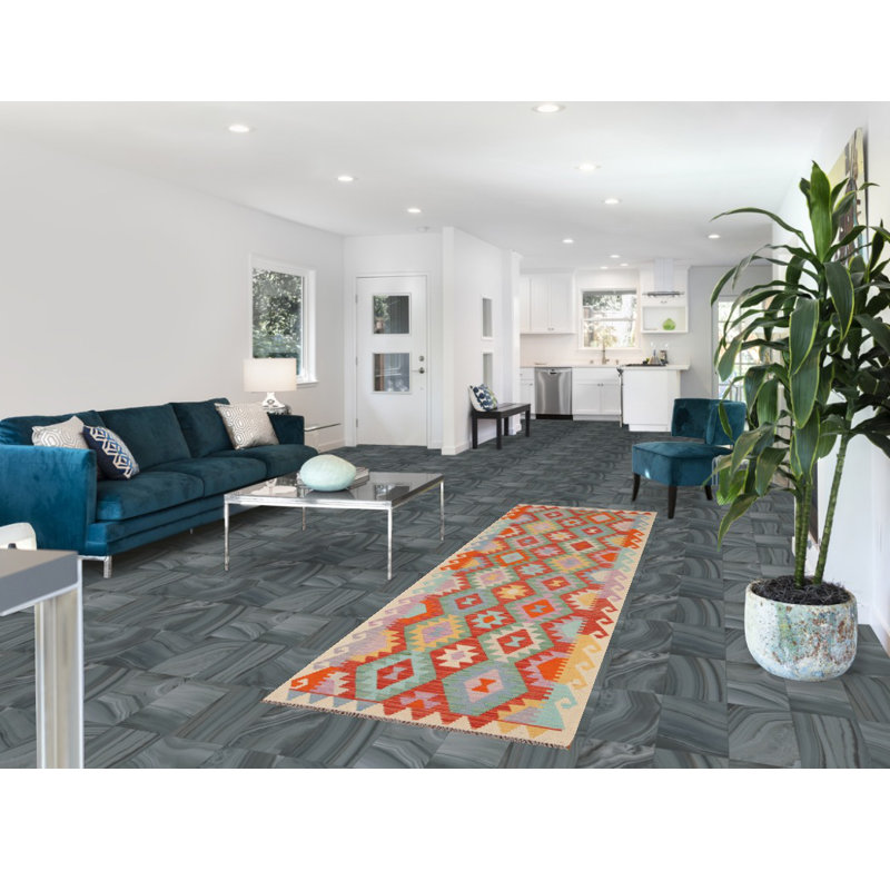 Tapis de couloir oriental multicolore en laine Kilim 3 x 10
