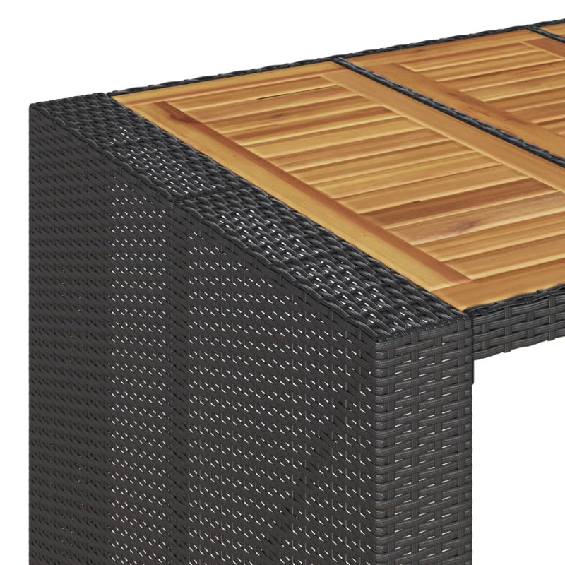 Table de terrasse Latitude Run® avec plateau en bois d'acacia et rotin de polyester noir, H 43,3 po x L 72,8 po x l 31,5 po