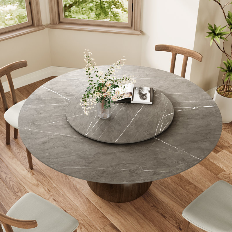 Table de salle à manger en forme de vase à piédestal en noyer foncé gris brumeux pour 6/8/10 sièges de cuisine