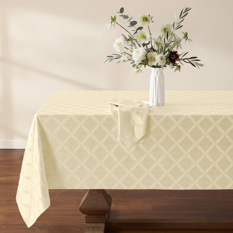 Lenox Laurel Leaf Damask Tablecloth, 70"x144" Rectangle, Ivory