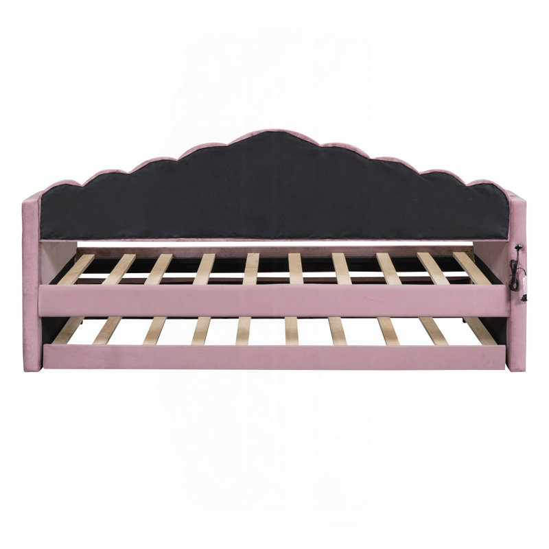 Luxurious Velvet Daybed with USB Charging and Trundle for Ultimate Comfort, Pink