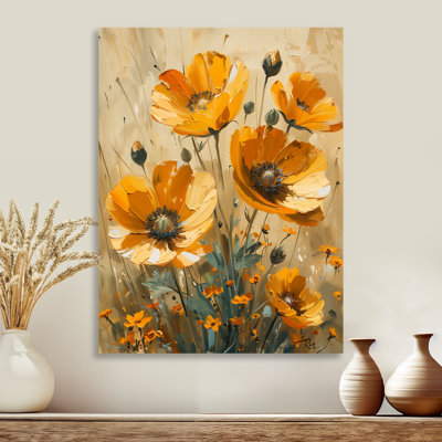 Reproduction d'art murale jaune et noir, bouton d'or