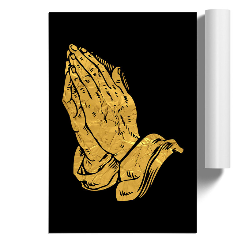 Praying Hands in Gold - Wall Art, 84cm H x 59cm W x 0.1cm D